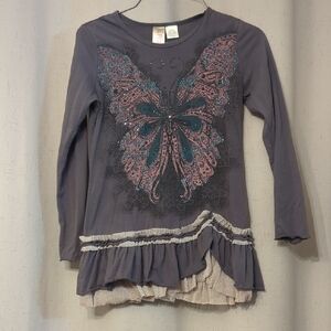 Girls' Gray Butterfly Ruffle Tunic Top